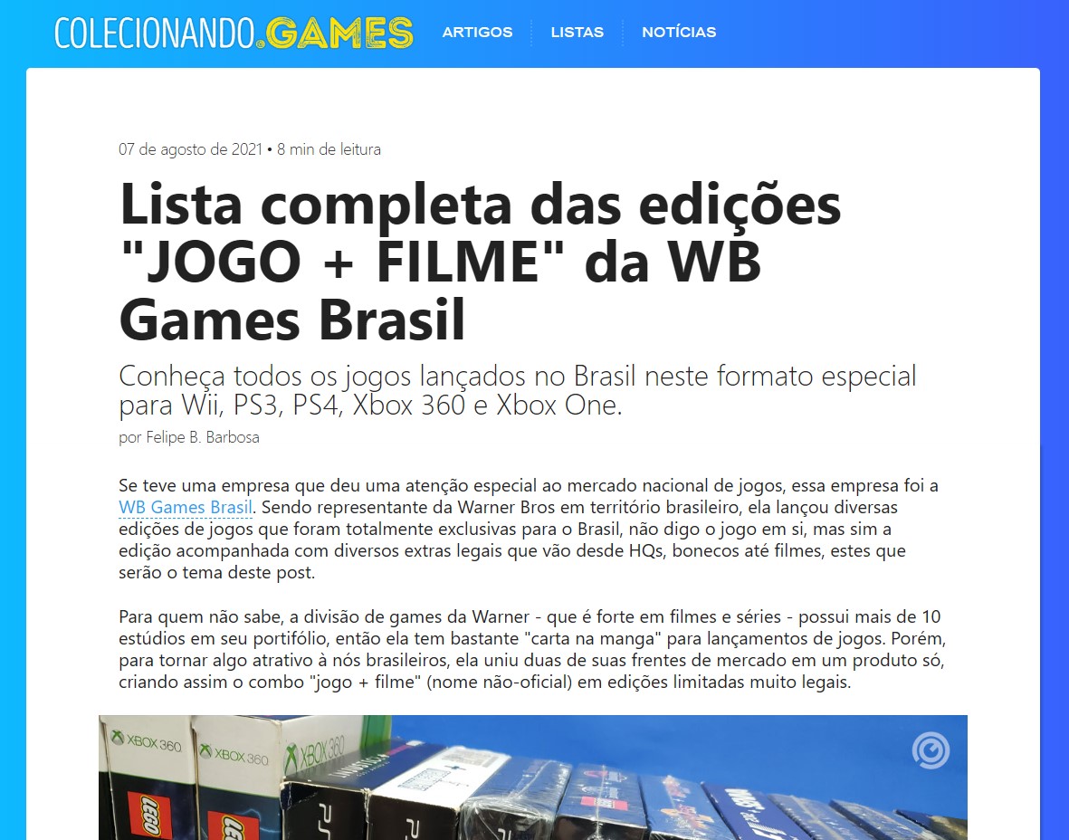 Lista completa das edições JOGO + FILME da WB Games Brasil